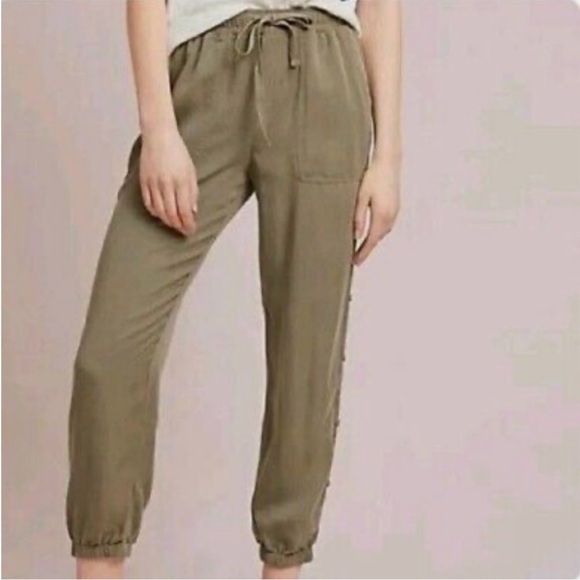 Anthropologie Cloth & Stone Olive Joggers with Side Buttons - Picture 1 of 8